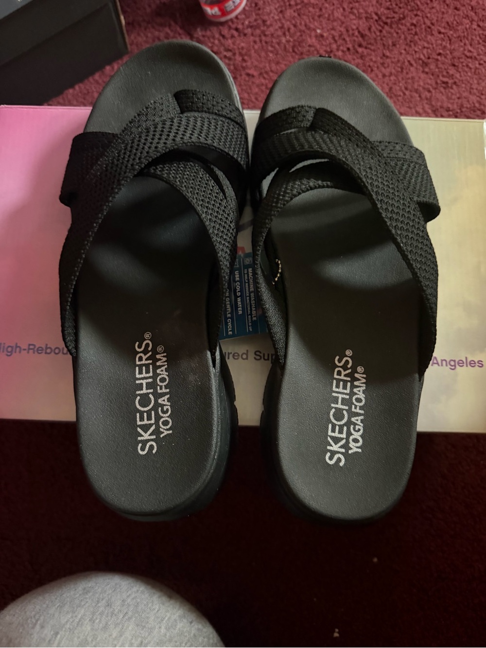 Skechers Women's Black Crisscross Yoga Foam Slide Sandals